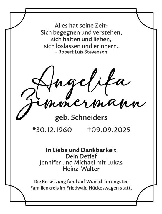 Traueranzeige von Angelika Zimmermann von trauer.wuppertaler-rundschau.de