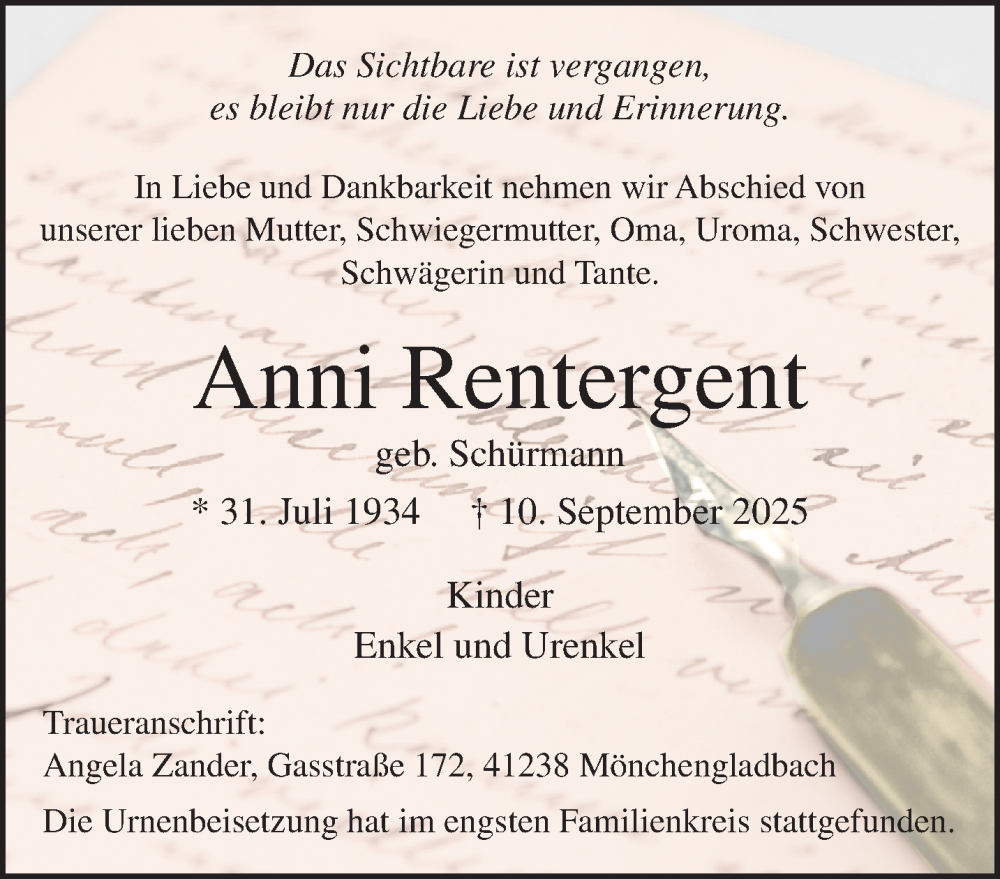  Traueranzeige für Anni Rentergent vom 12.10.2025 aus trauer.panorama-anzeigenblatt.de