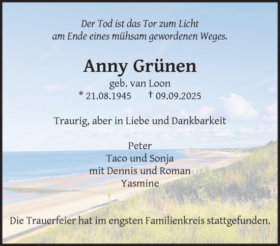 Traueranzeige von Anny Grünen von trauer.wuppertaler-rundschau.de