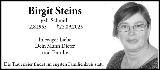 Traueranzeige von Birgit Steins von trauer.wuppertaler-rundschau.de