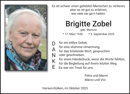 Traueranzeige von Brigitte Zobel von trauer.panorama-anzeigenblatt.de