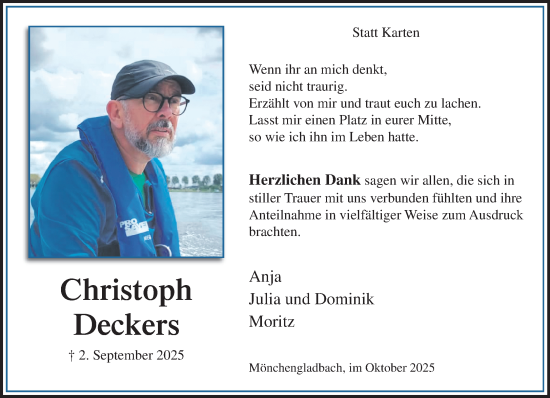 Traueranzeige von Christoph Deckers von trauer.panorama-anzeigenblatt.de
