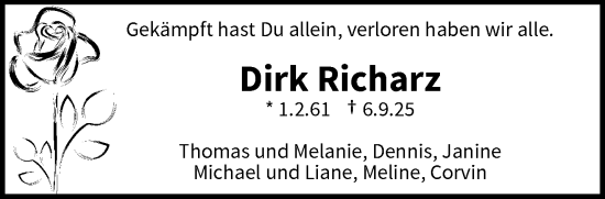 Traueranzeige von Dirk Richarz von trauer.wuppertaler-rundschau.de