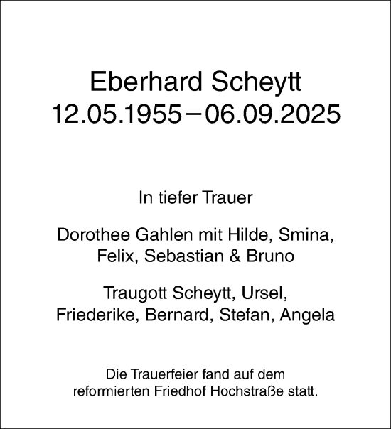 Traueranzeige von Eberhard Scheytt von trauer.wuppertaler-rundschau.de