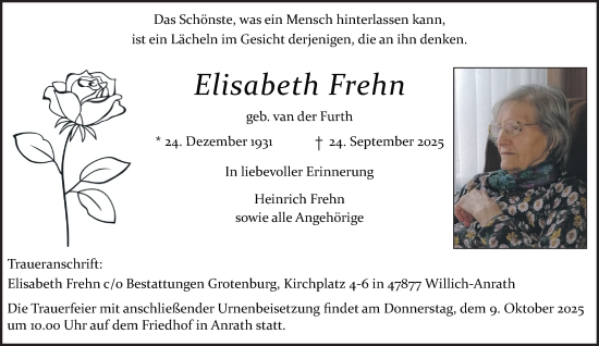 Traueranzeige von Elisabeth Frehn von trauer.panorama-anzeigenblatt.de