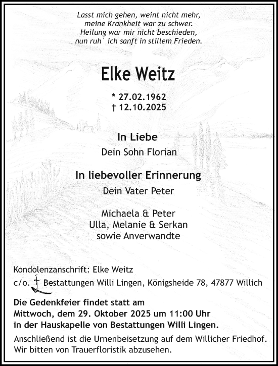 Traueranzeige von Elke Weitz von trauer.panorama-anzeigenblatt.de