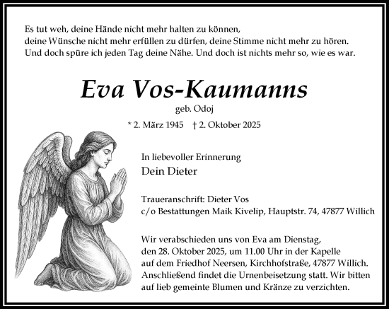 Traueranzeige von Eva Vos-Kaumanns von trauer.panorama-anzeigenblatt.de