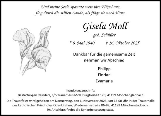 Traueranzeige von Gisela Moll von trauer.panorama-anzeigenblatt.de