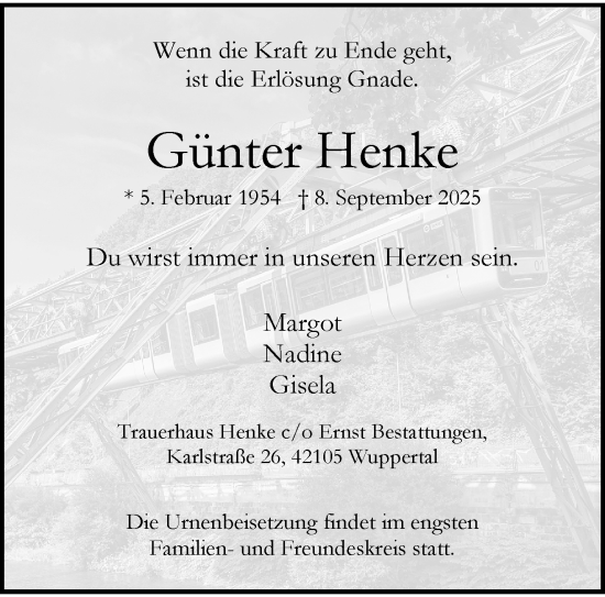 Traueranzeige von Günter Henke von trauer.wuppertaler-rundschau.de