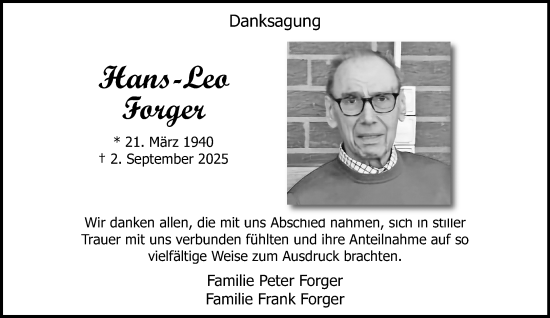 Traueranzeige von Hans-Leo Forger von trauer.panorama-anzeigenblatt.de