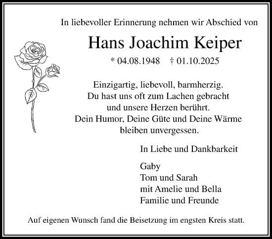 Traueranzeige von Hans Joachim Keiper von trauer.panorama-anzeigenblatt.de