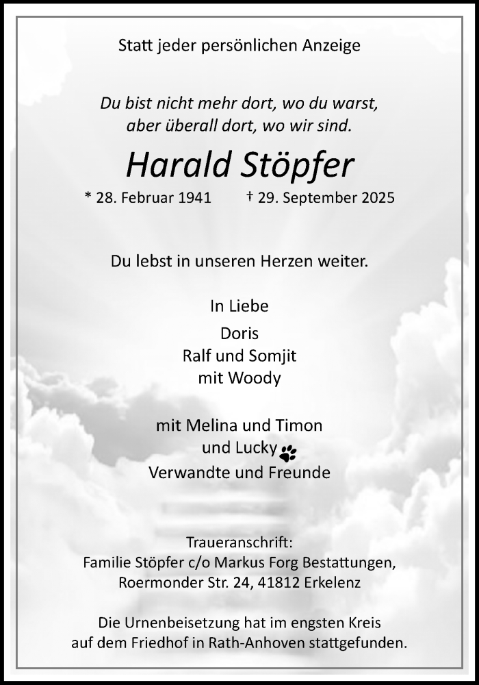  Traueranzeige für Harald Stöpfer vom 12.10.2025 aus trauer.panorama-anzeigenblatt.de