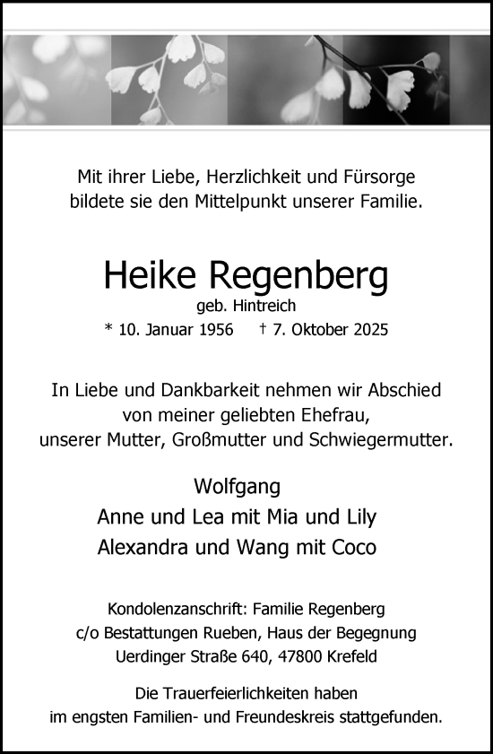Traueranzeige von Heike Regenberg von trauer.panorama-anzeigenblatt.de