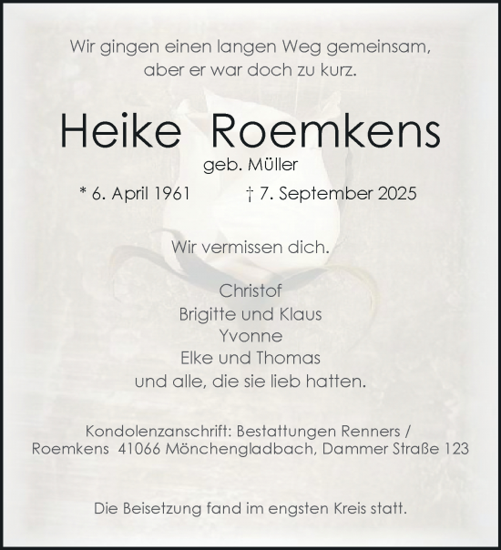 Traueranzeige von Heike Roemkens von trauer.panorama-anzeigenblatt.de