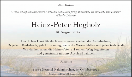Traueranzeige von Heinz-Peter Hegholz von trauer.panorama-anzeigenblatt.de