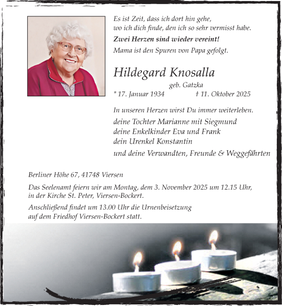 Traueranzeige von Hildegard Knosalla von trauer.panorama-anzeigenblatt.de