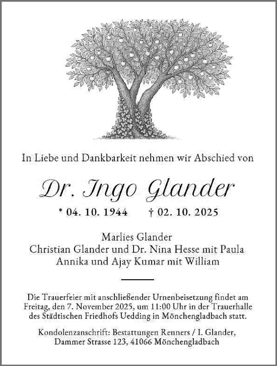 Traueranzeige von Ingo Glander von trauer.panorama-anzeigenblatt.de