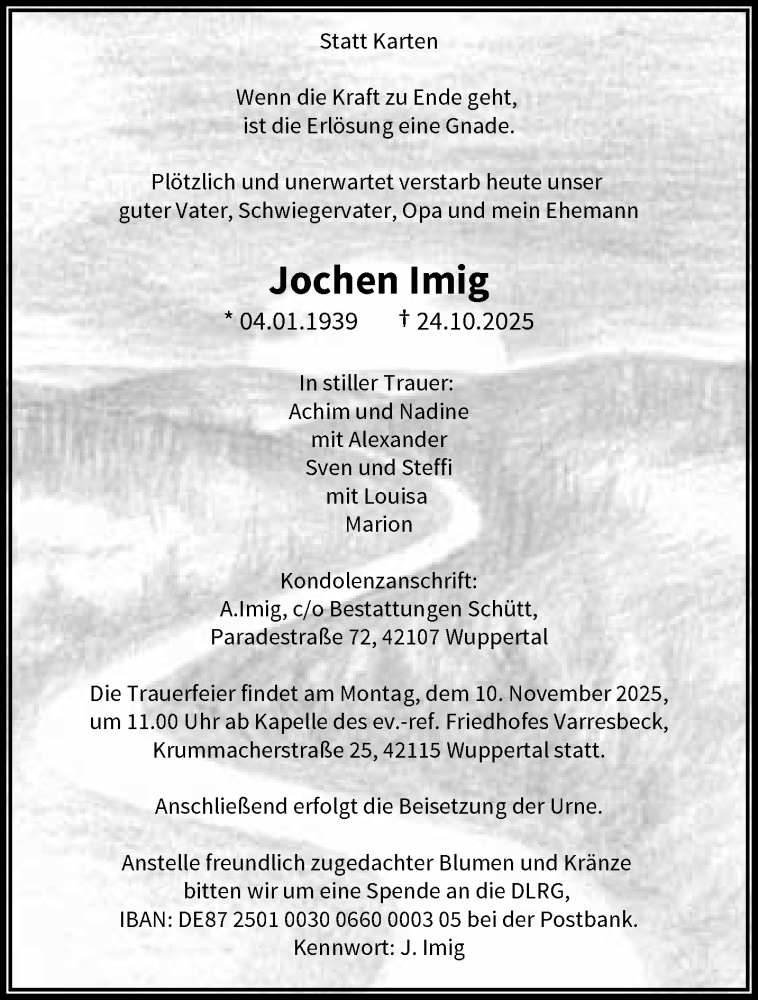  Traueranzeige für Jochen Imig vom 01.11.2025 aus trauer.wuppertaler-rundschau.de