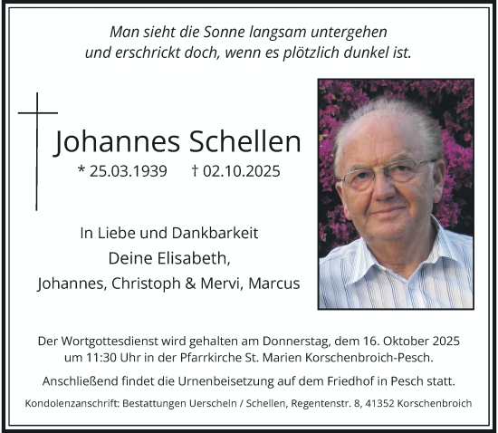 Traueranzeige von Johannes Schellen von trauer.panorama-anzeigenblatt.de