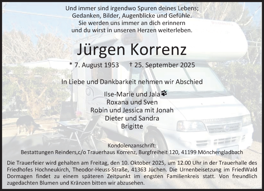  Traueranzeige für Jürgen Korrenz vom 04.10.2025 aus trauer.stadt-kurier.de