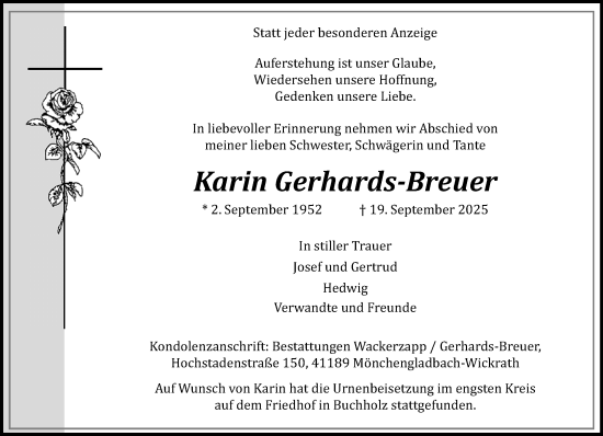 Traueranzeige von Karin Gerhards-Breuer von trauer.panorama-anzeigenblatt.de