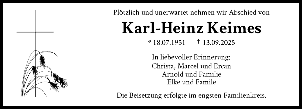  Traueranzeige für Karl-Heinz Keimes vom 12.10.2025 aus trauer.panorama-anzeigenblatt.de