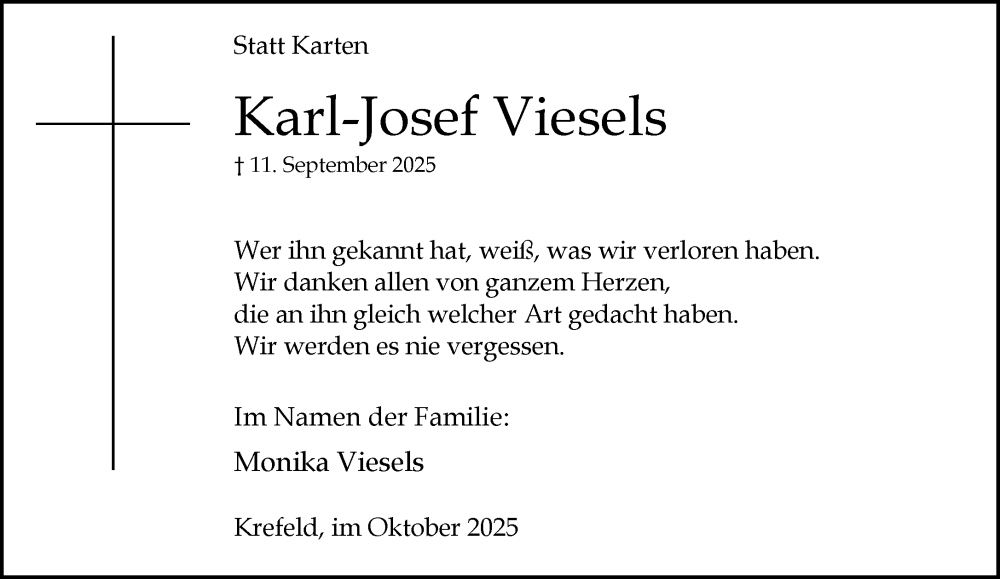  Traueranzeige für Karl-Josef Viesels vom 19.10.2025 aus trauer.panorama-anzeigenblatt.de