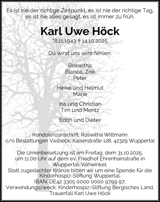 Traueranzeige von Karl Uwe Höck von trauer.wuppertaler-rundschau.de