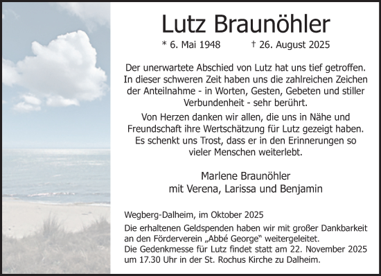 Traueranzeige von Lutz Braunöhler von trauer.panorama-anzeigenblatt.de