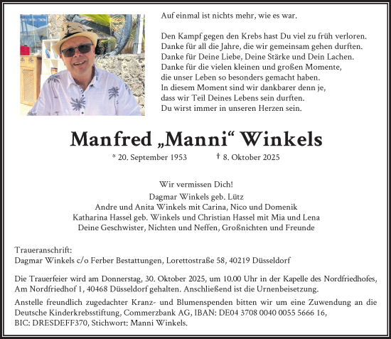 Traueranzeige von Manfred Winkels von trauer.panorama-anzeigenblatt.de