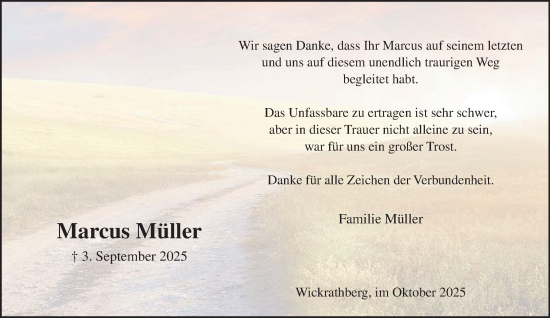 Traueranzeige von Marcus Müller von trauer.panorama-anzeigenblatt.de