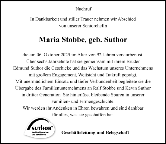 Traueranzeige von Maria Stobbe von trauer.panorama-anzeigenblatt.de