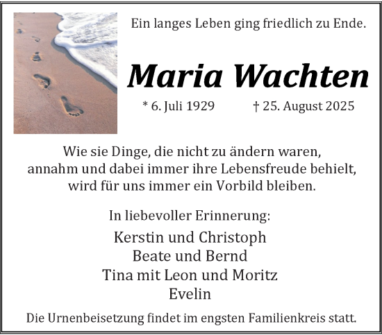 Traueranzeige von Maria Wachten von trauer.panorama-anzeigenblatt.de