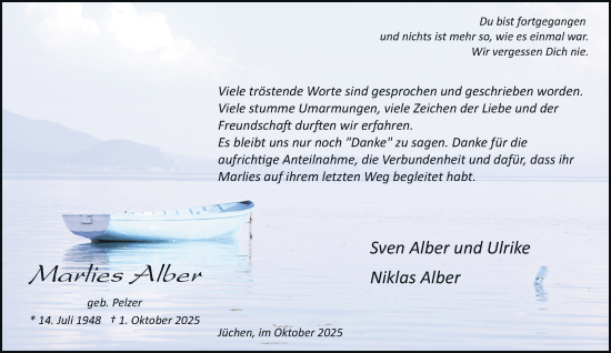 Traueranzeige von Marlies Alber von trauer.stadt-kurier.de