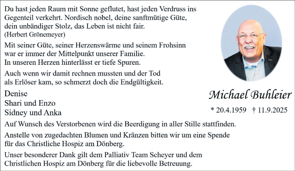 Traueranzeige für Michael Buhleier vom 20.09.2025 aus trauer.wuppertaler-rundschau.de
