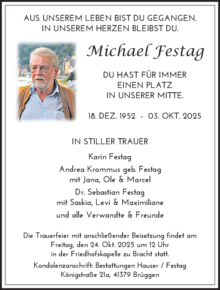  Traueranzeige für Michael Festag vom 19.10.2025 aus trauer.panorama-anzeigenblatt.de