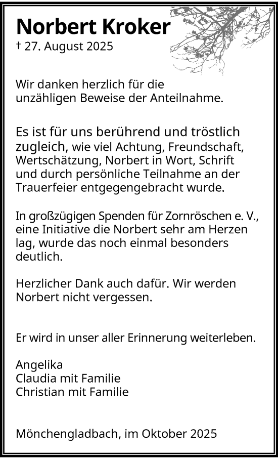 Traueranzeige von Norbert Kroker von trauer.panorama-anzeigenblatt.de