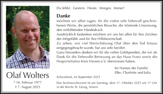 Traueranzeige von Olaf Wolters von trauer.panorama-anzeigenblatt.de