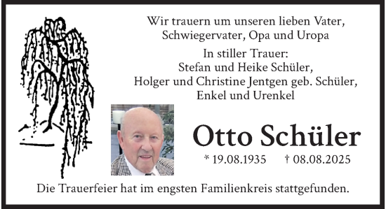 Traueranzeige von Otto Schüler von trauer.panorama-anzeigenblatt.de