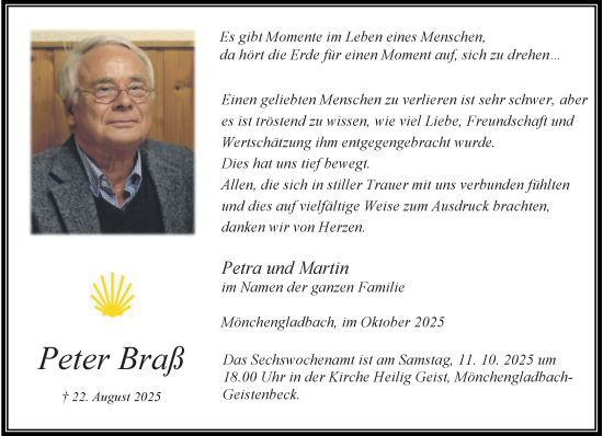 Traueranzeige von Peter Braß von trauer.panorama-anzeigenblatt.de