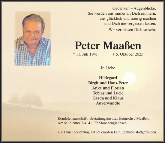 Traueranzeige von Peter Maaßen von trauer.panorama-anzeigenblatt.de