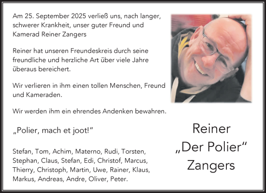 Traueranzeige von Reiner Zangers von trauer.panorama-anzeigenblatt.de