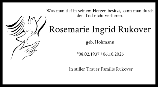 Traueranzeige von Rosemarie Ingrid Rukover von trauer.wuppertaler-rundschau.de