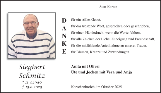 Traueranzeige von Siegbert Schmitz von trauer.panorama-anzeigenblatt.de