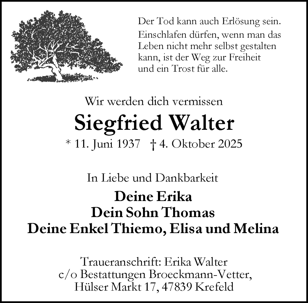  Traueranzeige für Siegfried Walter vom 19.10.2025 aus trauer.panorama-anzeigenblatt.de