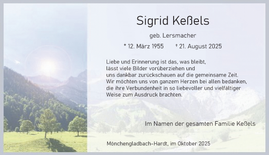 Traueranzeige von Sigrid Keßels von trauer.panorama-anzeigenblatt.de