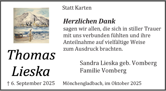 Traueranzeige von Thomas Lieska von trauer.panorama-anzeigenblatt.de