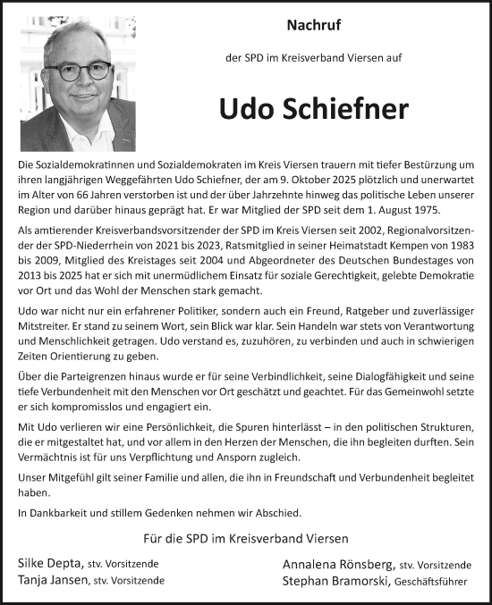 Traueranzeige von Udo Schiefner von trauer.panorama-anzeigenblatt.de