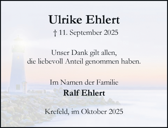 Traueranzeige von Ulrike Ehlert von trauer.panorama-anzeigenblatt.de