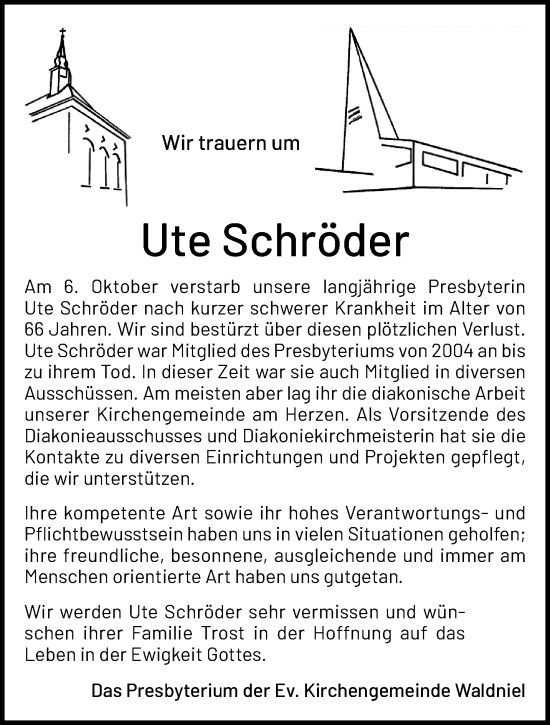 Traueranzeige von Ute Schröder von trauer.panorama-anzeigenblatt.de